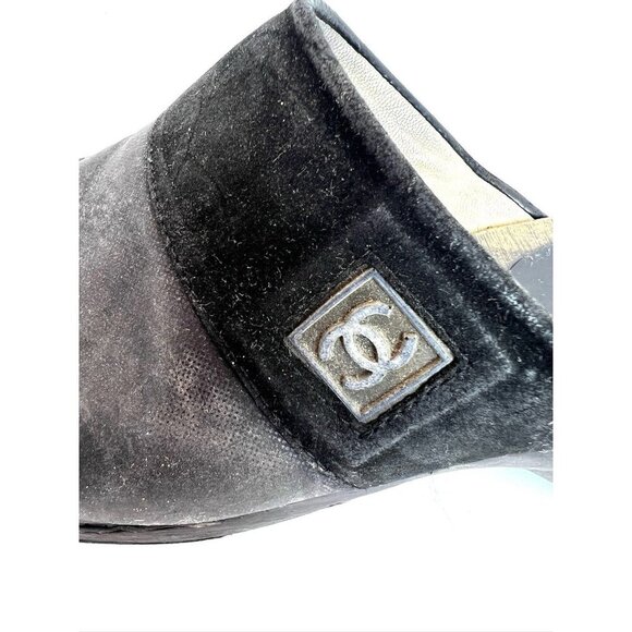 Chanel Wood Clogs Suede Black Size 37 - Picture 5 of 9